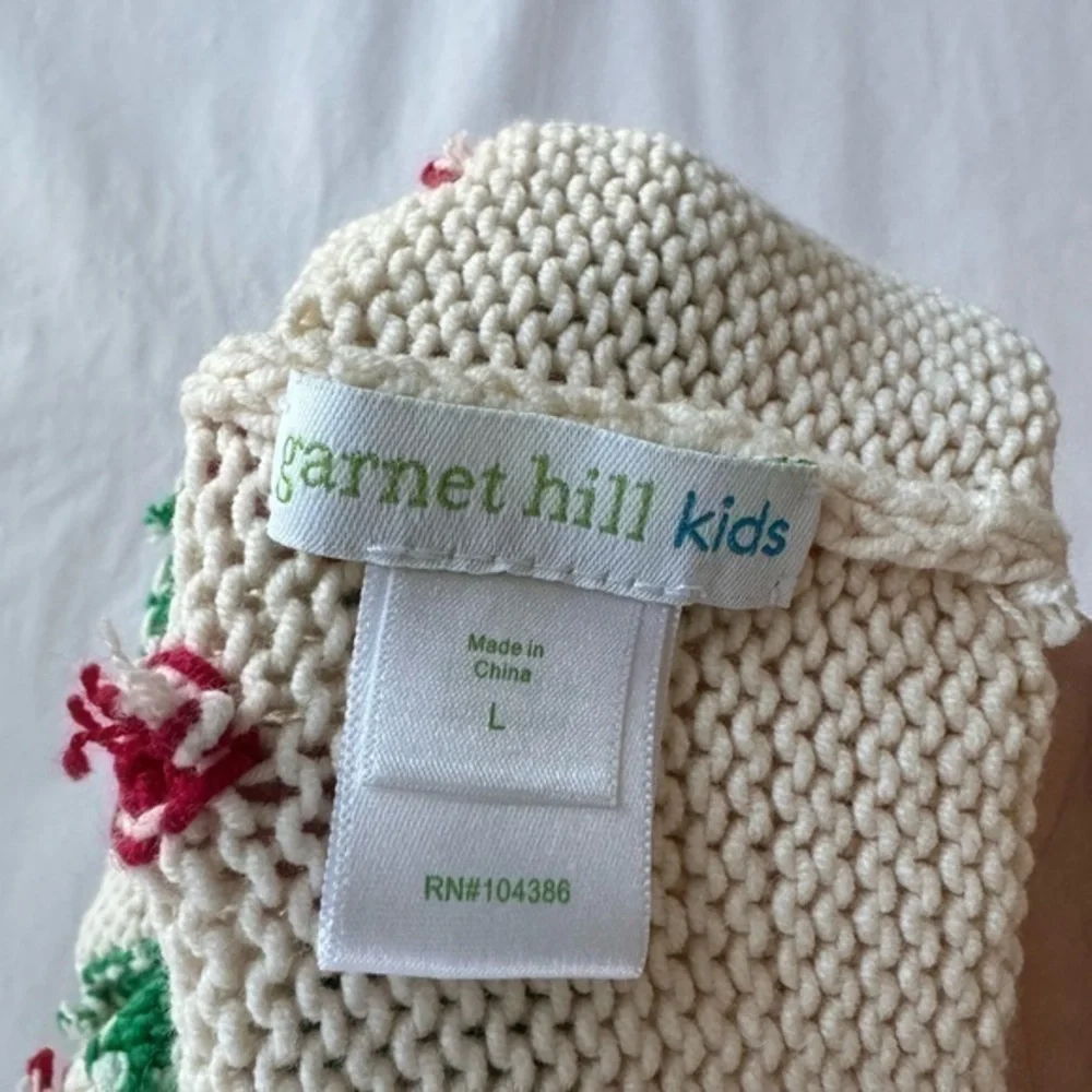 Garnet Hill Kids Green Red White Knit Pom Pom Cotton Hat Beanie‎